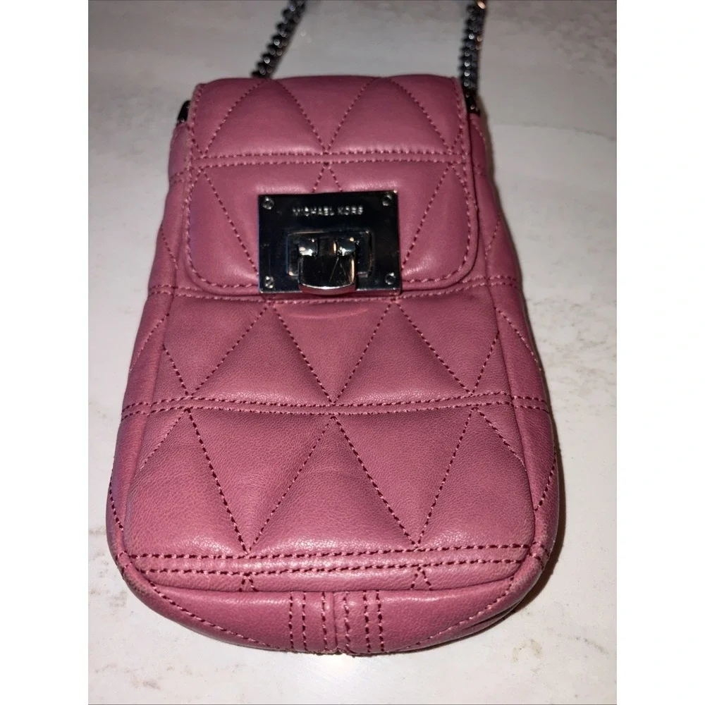 MICHAEL KORS VIVIANNE SOFT QUILTED LEATHER Cell Phone Festival PURSE Pink Tulip - Picture 9 of 9